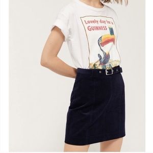 NWT UO belted navy corduroy mini skirt